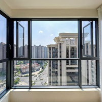 Ventana Abatible de Aluminio con Rotura de Puente Térmico Personalizada, Ventanas Exteriores de Alta Seguridad, Anticorrosión, Resistentes a Huracanes, para Cocina y Villa