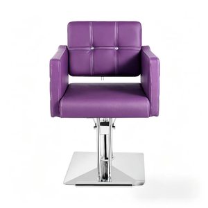 Fauteuil de barbier en similicuir rose avec pompe hydraulique, base carrée réglable en hauteur, mobilier de salon contemporain - Product Image 3