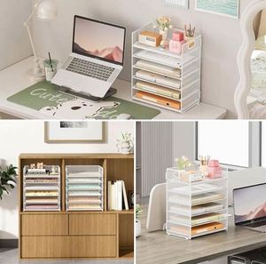 6 Tier Paper <b>File</b> Tray <b>Organizer</b> Mesh Desk Letter Metal <b>File</b> Folder Accessories Sorter with Handle Stackable Slide Tray - Product Image 6