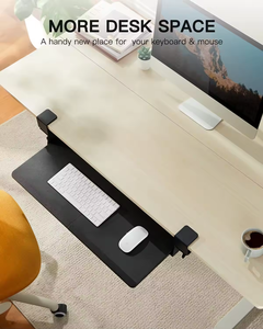 Bandeja para teclado debajo del escritorio, bandeja para teclado de mesa de esquina recta ergonómica para oficina con abrazadera C ajustable, bandeja para ratón con riel deslizante de hierro - Product Image 5