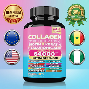 Capsules de collagène complexe 14-en-1 pour la beauté de la peau, des cheveux et des ongles des femmes adultes, compléments alimentaires, 60 unités, 2 capsules par dose quotidienne - Product Image 1