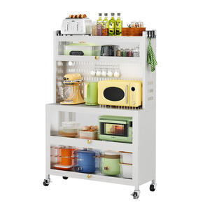 Chariot de cuisine moderne avec étagère pour micro-ondes, étagères en verre, armoire de rangement portable pour usage domestique - Product Image 1