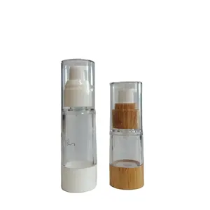 2023 30ml 50ml nachfüllbare kosmetische Hautpflege verpackung transparente Öl serum flaschen Bambus Kunststoff Airless Lotion Pump flasche