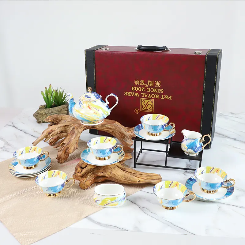 PITO 17pcs Gift Set Fine Royal Luxury Dubai Coffee Set Decalque Colorido Design Fine Bone China Conjunto De Chá Turco Cerâmica
