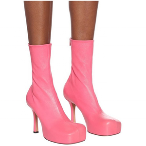 Botines de tacón alto con plataforma y cremallera trasera para mujer, con punta cuadrada ancha y forro de piel, ideales para chicas. - Product Image 4