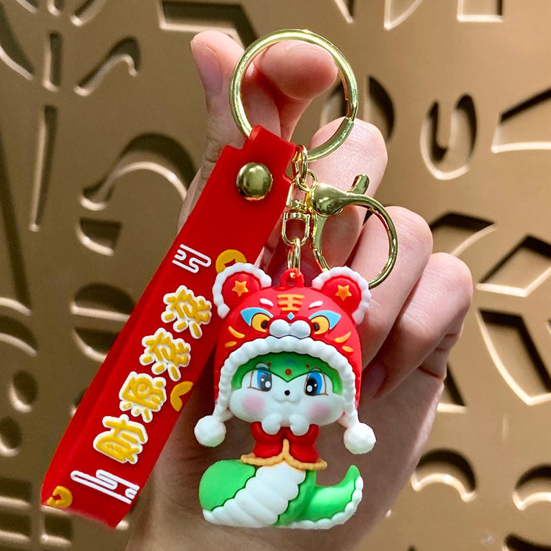 Golden snake lucky keychain - tiger hat (green)