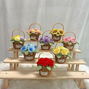 Decoración de Flores Artificiales Tejidas <span class=keywords><strong>a</strong></span> <span class=keywords><strong>Mano</strong></span> con Múltiples Cabezas en Maceta, de Alta Calidad, para Decoración del Hogar, <span class=keywords><strong>Regalos</strong></span>, Flores de Crochet - Product Image 1