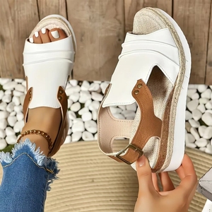 Sandalias de Plataforma con Cuña para Mujer Tallas Grandes, Punta Abierta, Correa de Velcro, Suela de Esparto Antideslizante, Transpirables, Estilo Retro - Product Image 4