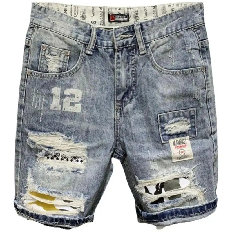 Nieuwe Aankomst Gescheurd Vernield Distressed Denim Shorts Heren Gat Denim Shorts Blauwe Mannelijke Hiphop Fashion Casual Jeans Short