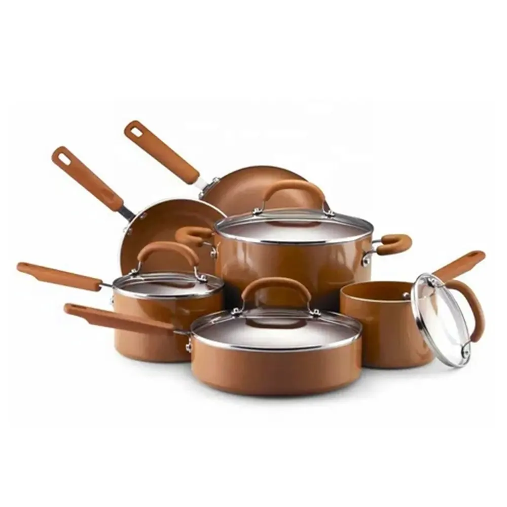 Manufacturer BSCI Customized Brown 304 High Quality Prestige Stainless Steel Pots and Pans Non-Stick Cookware Set