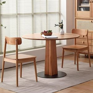 Mesa de comedor redonda de madera de cerezo nórdico, estructura estable de madera maciza para uso doméstico - Product Image 2