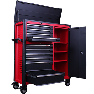 Armoire à roulettes à 10 tiroirs, 1 porte, en métal/acier/fer, coffre de rangement pour outils, trous latéraux, crochets suspendus, personnalisable, support OEM, ateliers - Product Image 1