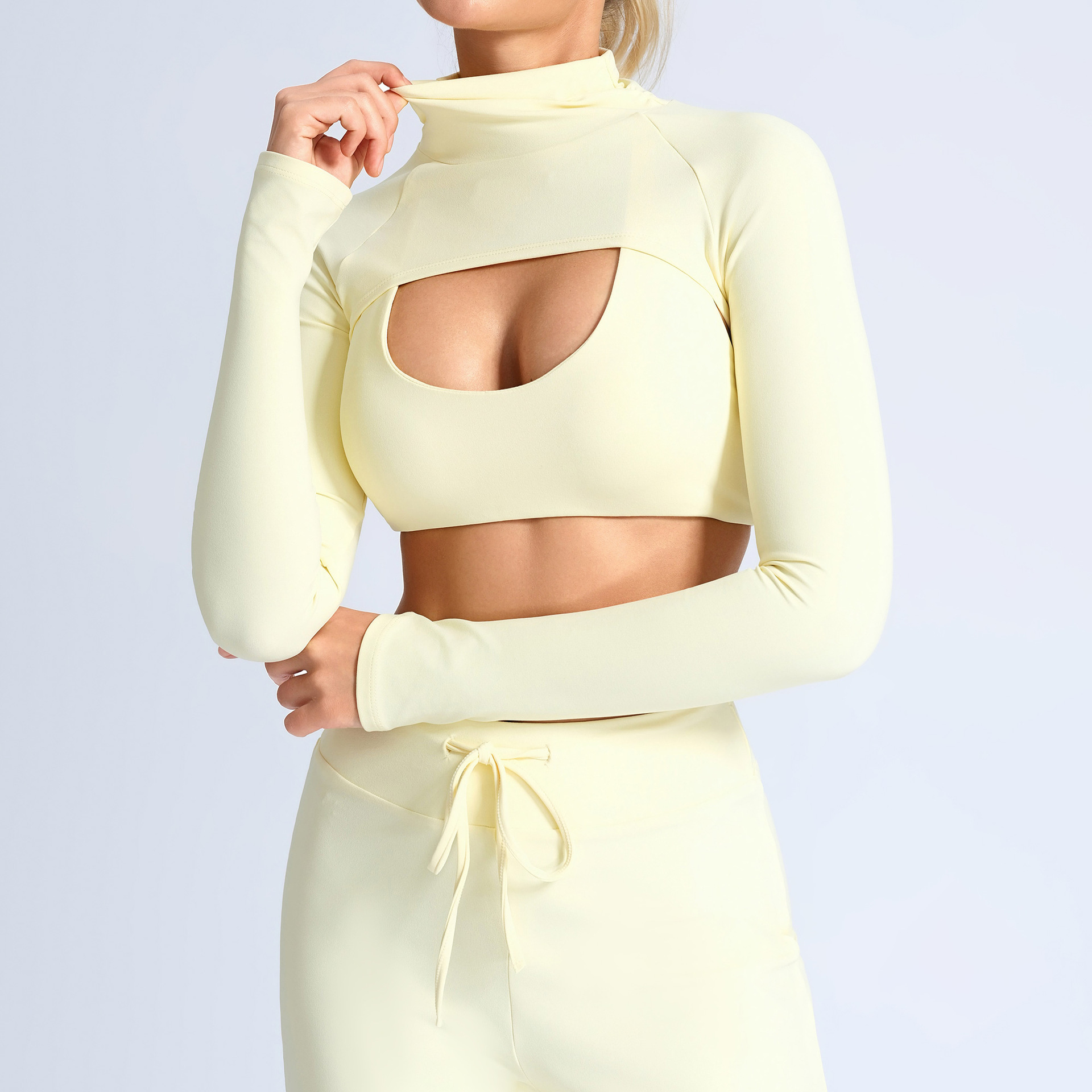 Spring Summer Hollowed-out Long-sleeved Fitness Wear for Women Quick-drying Casual Sports Bra Gym Crop Tops 2 Pieces Yoga Wear