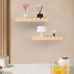 <b>Wall</b> <b>Mounted</b> Wooden <b>Shelf</b> Natural Color Rectangle Easy Cleaning For Home Kitchen Bedroom Storage Display Rack - Product Image 3