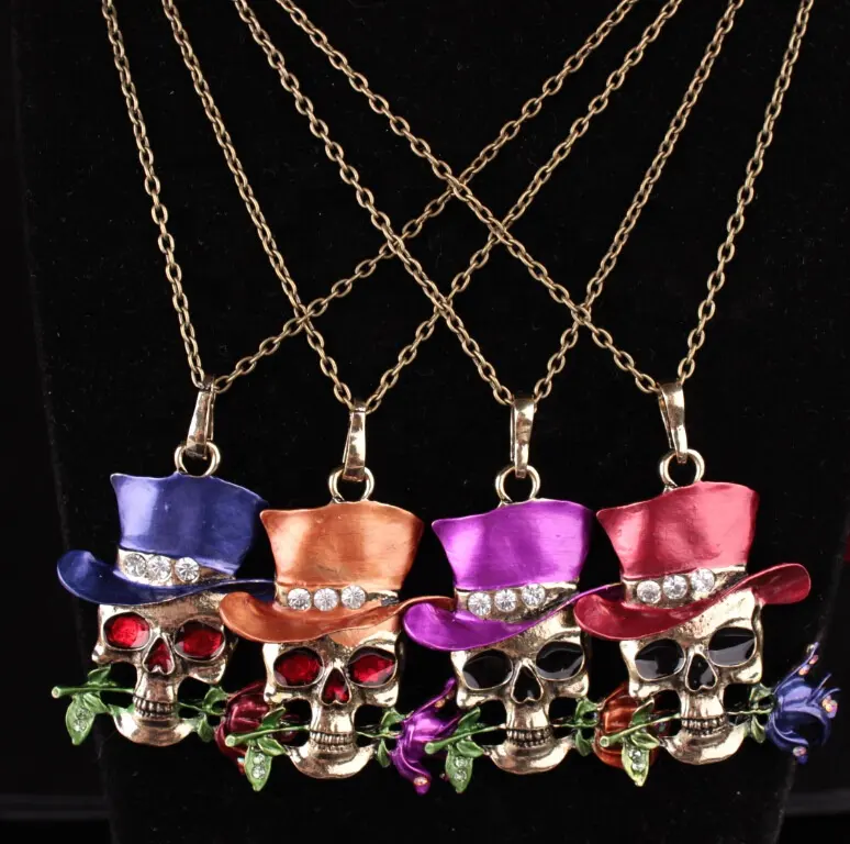 Collier tête de crâne Halloween pour femme, pendentif rose magicien, nouveauté 2017