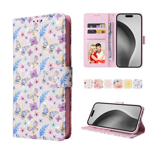 Custodia in pelle sintetica con motivo floreale stampato personalizzato per <span class=keywords><strong>iPhone</strong></span> 16 15 14 Pro Max <span class=keywords><strong>Cover</strong></span> a <span class=keywords><strong>portafoglio</strong></span> - Product Image 2