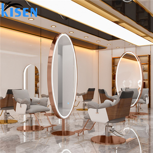 Station de coiffure moderne KISEN, table de barbier personnalisée et ensemble de miroirs LED, solution tout-en-un pour le mobilier et la conception de salon de coiffure - Product Image 1