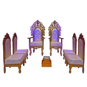 Sillas Tradicionales Blancas y Doradas para Mandap de Boda, Sillas Reales para Novios, Sillas Maharaja, Juego de 6 Sillas de Estilo Barroco para Escenario Nupcial, EE. UU. - Product Image 1