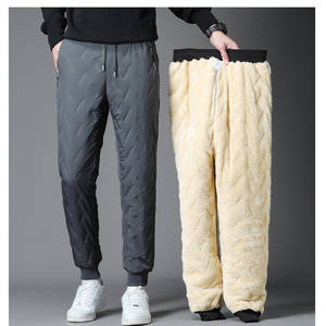 Hot Sell WK-P1001 <b>Winter</b> Woolen Thick <b>Men's</b> Large Size Straight Mid Waist Casual <b>Trousers</b> Fleece Lining Drawstring Closure - Product Image 1