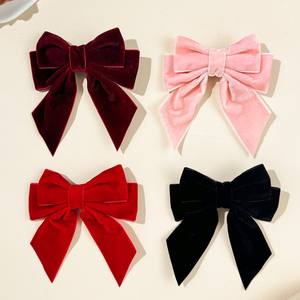 إكسسوارات رأس نسائية أنيقة ، مشبك قوس كبير مخملي ، لون خالص عقدة فيونكة ، دبوس شعر ، مشبك فيونكة ، مشبك شعر - Product Image 2