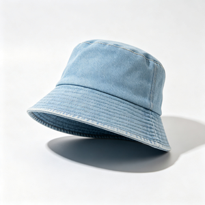 Washed Canvas Custom Logo Blank <b>Light</b> Blue Fisherman Bucket <b>Hat</b> Unisex Outdoor UV Protection OEM ODM Wholesale Image Style - Product Image 3