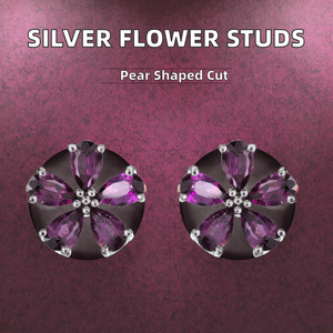 925 <b>Silver</b> Pyrope Flower <b>Stud</b> Earrings Charming Rhodium Plated Trendy Women's Engagement Wedding Party Birthday Gift Idea - Product Image 2