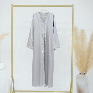 Abaya Elegante y Lujosa para Eid Al Fitr en Dubái, Vestido Musulmán Femenino Transpirable, Kimono Abierto de Satén con Cuentas Hechas a Mano - Product Image 5