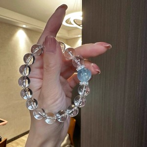 สร้อยข้อมือควอตซ์ใสธรรมชาติประดับอะความารีนและเพทายสำหรับผู้หญิง คริสตัลบำบัด หินประดับแบบยืดหยุ่น สร้อยข้อมือหินบำบัด ของขวัญเครื่องประดับ - Product Image 6