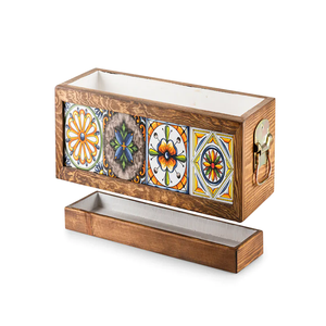 Maceta de Madera en Oferta con Azulejo Mexicano, Jardinera para Interiores y Exteriores, Decoración para el Hogar y el Jardín - Product Image 1