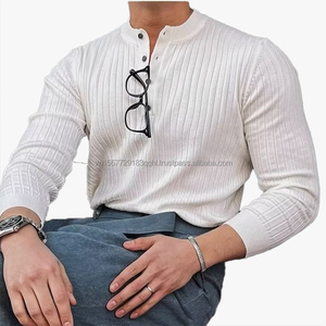 Camiseta de punto de manga larga a rayas de marca de moda, estilo italiano, casual de negocios, corte ajustado, versátil, para hombre, gris oscuro - Product Image 4
