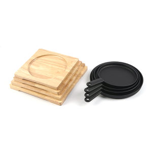 Pentole in Ghisa, Padella per Friggere in Ghisa, Piatto Sizzling, Griglia da Barbecue con Sottopentola in Legno - Product Image 5