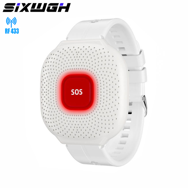 SIXWGH Smart Home RF433 Wireless Personal Alarm Emergency Call Button for Elderly Safety Wearable Neck Strap SOS Call Wristband