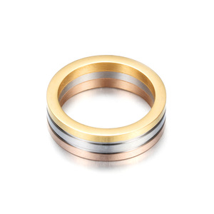 Three Color Mixed Design Stainless Steel <b>Ring</b> 6mm Geometric Unisex Fashion Jewelry Gift - Product Image 5