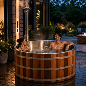 <span class=keywords><strong>Jacuzzi</strong></span> de Madera Redondo Kaitong, Bañera de Hidromasaje de Cedro y Madera de Hemlock para 4, 6 u 8 Personas, Calentado con Leña para Exteriores - Product Image 2