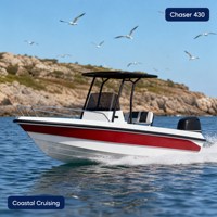 Bateau de pêche à console centrale de 4,3 m, coque en FRP, fond en V à 14 degrés, moteur 60 CV max non inclus, prêt pour la location sur lac ou rivière, idéal pour l'aventure