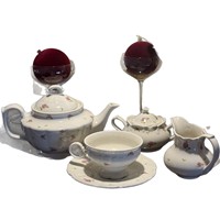 Service à thé de style coréen romantique en porcelaine écologique, avec motif floral en dentelle mini-rose, comprenant tasse à café, soucoupe, théière, verre à eau et pot à sucre