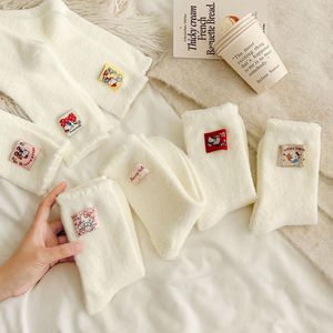 Kitty Fleece Socks Women Mid Calf Warm Soft Cozy Home Sleep Socks Anime Cartoon Pattern Autumn Winter Indoor - Product Image 2