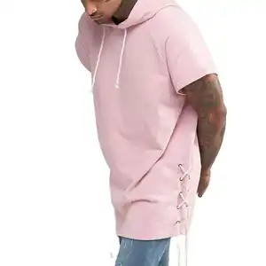 Clothing Suppliers Oversized Wholesale Custom Men Short Sleeve Hoodie In Pink