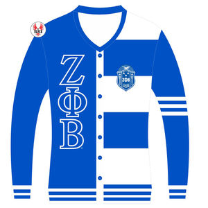 Cárdigans Acrílicos Bordados de la Hermandad Zeta Phi Beta para Mujer |   Suéter Cárdigan de Lana Bordado Personalizado para Mujer de la Hermandad ZPB - Product Image 1