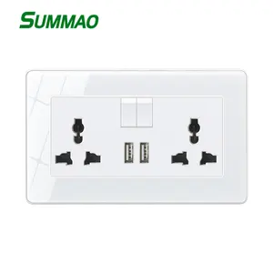 Glass Double Switch And Socket With USB Wall Switch UK EU Socket 2 Gang Outlet