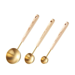 Elegante oro plata 4 piezas tazas medidoras cucharas Premium resistente Acero inoxidable madera Apto para lavavajillas cocina herramientas para hornear - Product Image 5