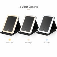 Espejo de Maquillaje Plegable con Luz LED, Espejo Cosmético Portátil de Viaje, Marco de Plástico, Espejo de Vanidad HD, Logotipo Personalizado, OEM, ODM