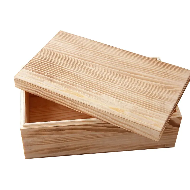 Logo Kustom Kotak Kayu Murah Tutup Engsel Kayu Pinus Solid Kenang-kenangan Kotak Hadiah Kotak Penyimpanan Kayu