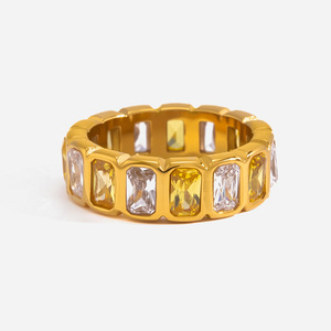 Geometric Zircon <b>Ring</b> Channel Setting Unisex Jewelry Gift <b>Titanium</b> Steel Imitation Diamond Plain Band - Product Image 1