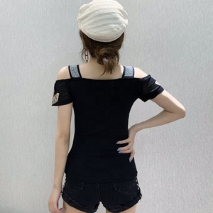 Magliette Casual da <span class=keywords><strong>donna</strong></span> estive in maglia Slim Sexy <span class=keywords><strong>con</strong></span> strass floreale e <span class=keywords><strong>paillettes</strong></span> lucide top da discoteca - Product Image 5