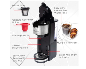 Cafetière à tasse unique compatible K-Cup Pod <span class=keywords><strong>et</strong></span> café <span class=keywords><strong>moulu</strong></span> adapté aux tasses de voyage, bac d'égouttement réglable, noir - Product Image 3
