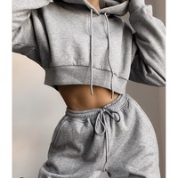 Vente Directe Usine 2024 – Ensemble Sport Femme Deux Pièces S-3XL Personnalisable avec LOGO : Crop Top, Survêtement, Pantalon de Jogging et Sweat à Capuche