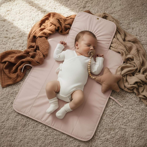 Pochette de voyage pour bébé avec matelas à langer intégré, en coton lavable en machine, design pratique pour les parents occupés - Product Image 1