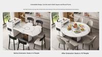 Table à manger ronde extensible avec armoire latérale, plateau en pierre frittée, chauffe-plat intégré, panneau de densité blanche
