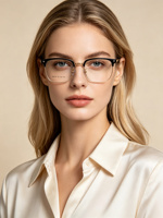 Monture de lunettes optiques rétro demi-cerclée en acétate et métal, style professionnel et tendance